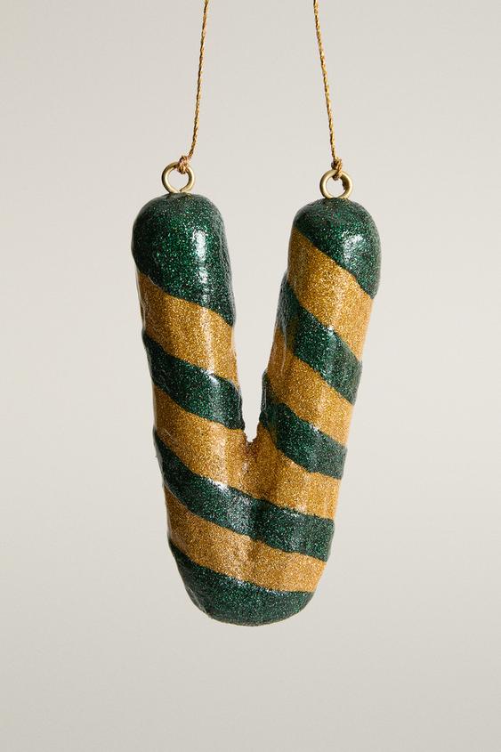 CHRISTMAS TREE LETTER V STRIPED DECORATION - Green by Zara - Image 0