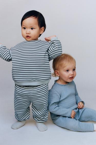 طقم سويت شيرت وبنطلون JOGGER مخطط - أزرق وسط الخاص بـ Zara