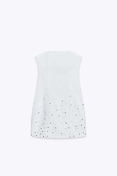 Zara Z1975 GLITTER DENIM MINI DRESS - White - Image 0