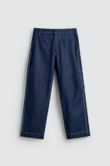 EMBROIDERED STRIPE JEANS - Indigo by Zara