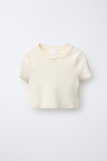CROPPED KNIT TOP - Ecru by Zara - Image 0