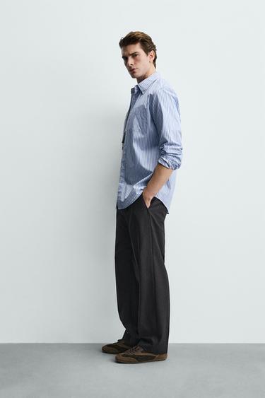 CHEMISE REGULAR FIT À RAYURES - Blanc / Bleu ciel de Zara - Image 3