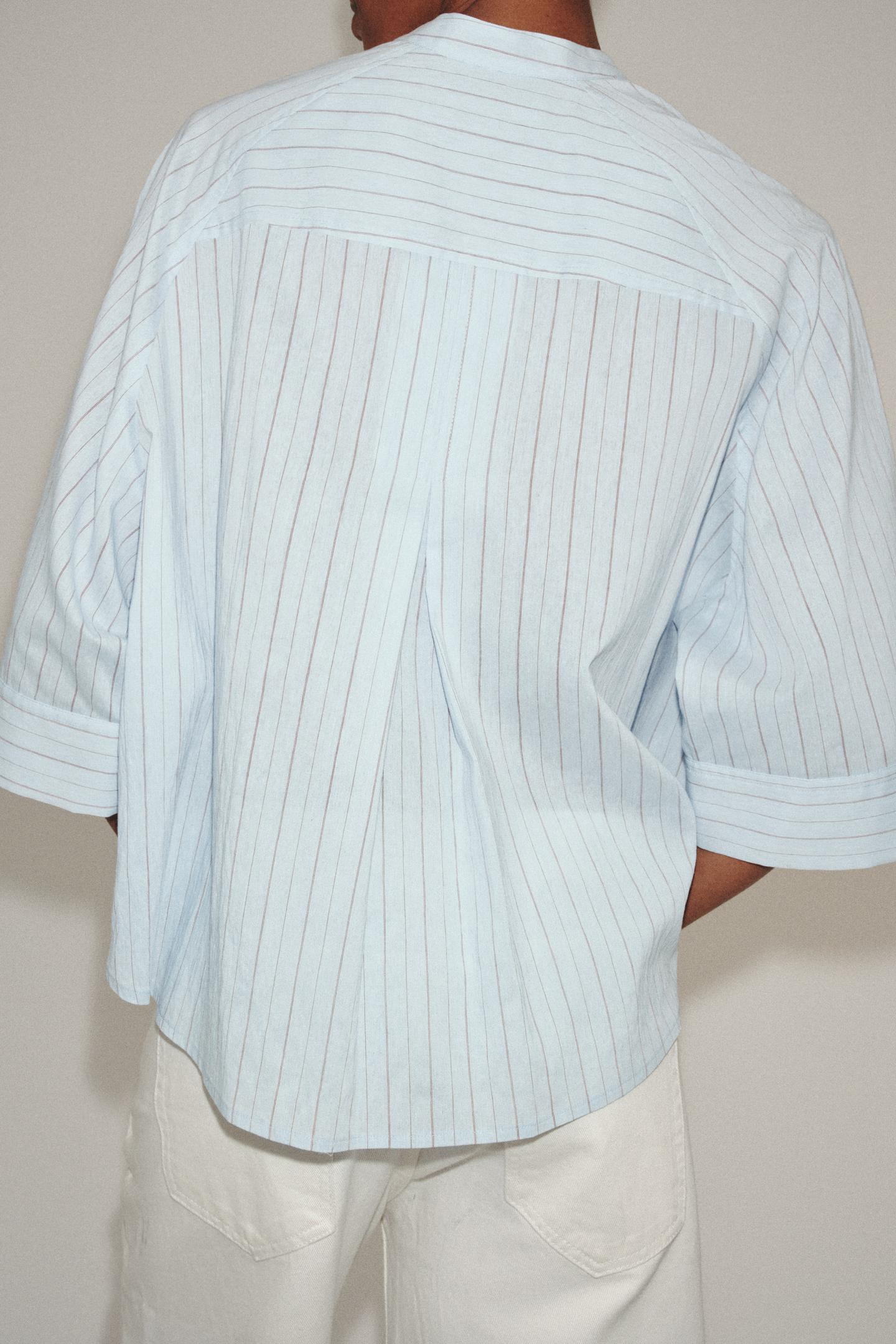 Женская рубашка Zara ZW Collection Asymmetrical Striped, цвет: Синий — фото 3