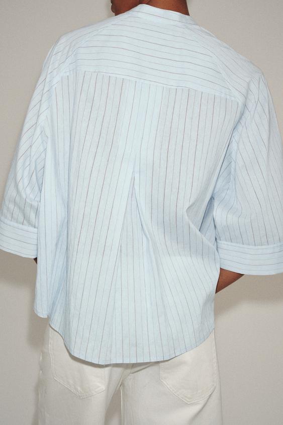 ZW COLLECTION ストライプ アシンメトリーシャツ - ブルー | ZARA 
