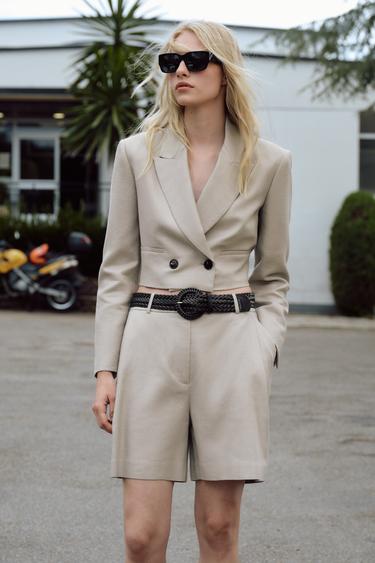 BERMUDA EN LIN CEINTURE - Sable de Zara - Image 0