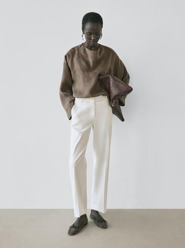 Zara Straight-leg linen blend trousers - White - Image 0