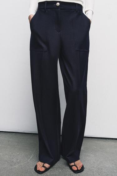 Zara PIN TUCK STRAIGHT LEG PANTS - Indigo