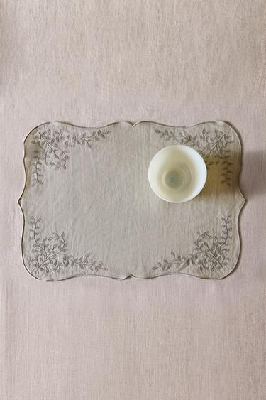 LINEN PLANT EMBROIDERY PLACEMAT - Bluish by Zara