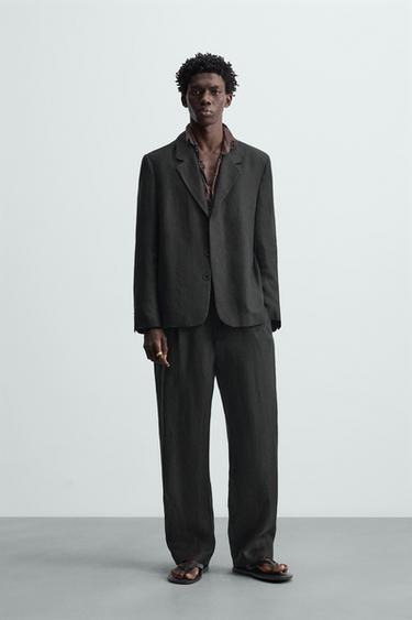 Zara 100% LINEN SUIT PANTS - Black