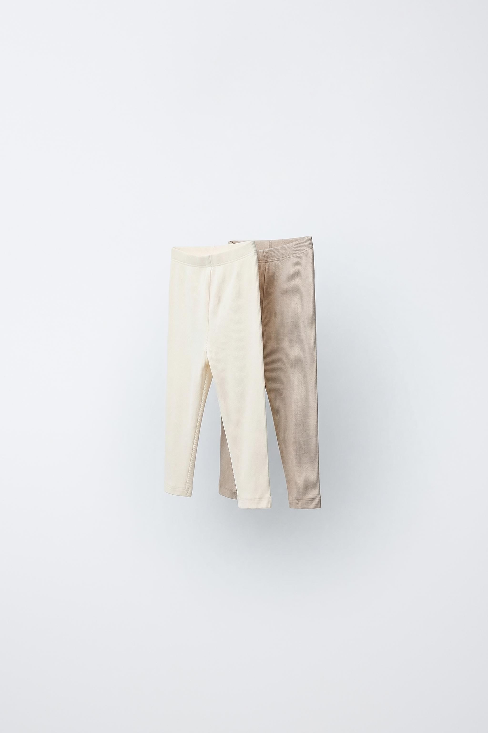TWO-PACK OF PLAIN RIBBED LEGGINGS — Sand