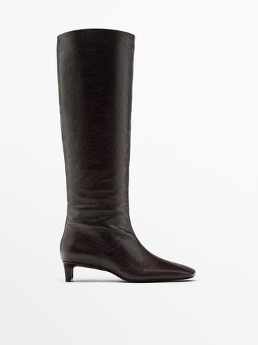 Zara Leather boots with square vamp - Brown
