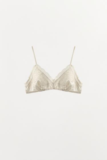 БРАЛЕТТ ИЗ СМЕСОВОГО ШЕЛКА С КРУЖЕВОМ — ЭКРЮ от Zara