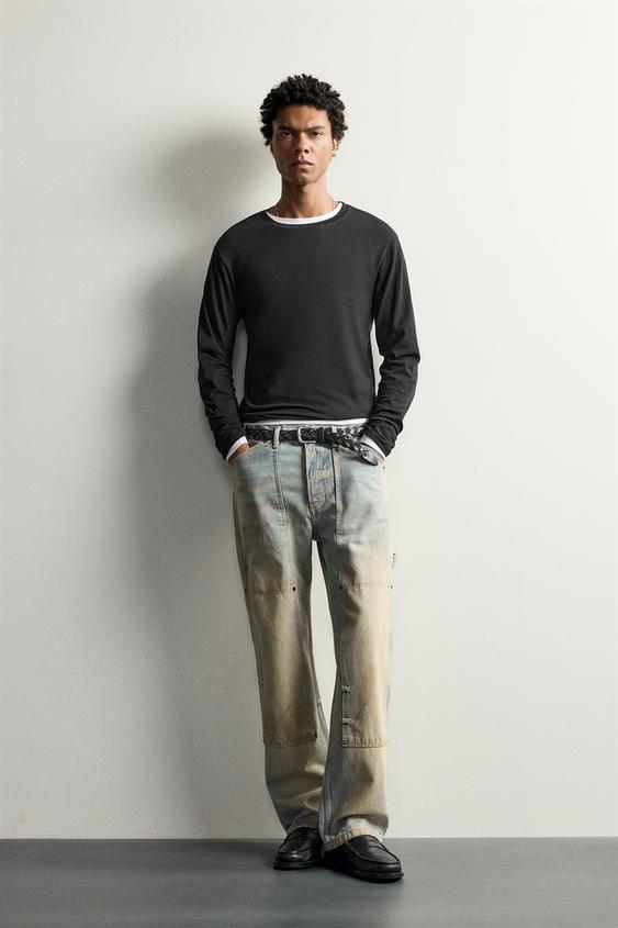 PANTALON CHARPENTIER DÉLAVÉ EFFET VINTAGE - Bleu / Vert de Zara - Image 0