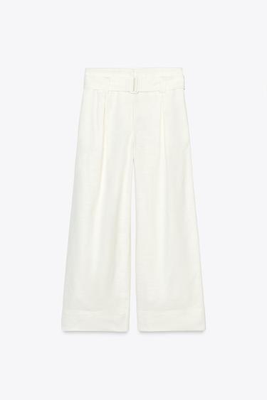 CULOTTE TROUSERS WITH BELT - White by Zara - Image 7