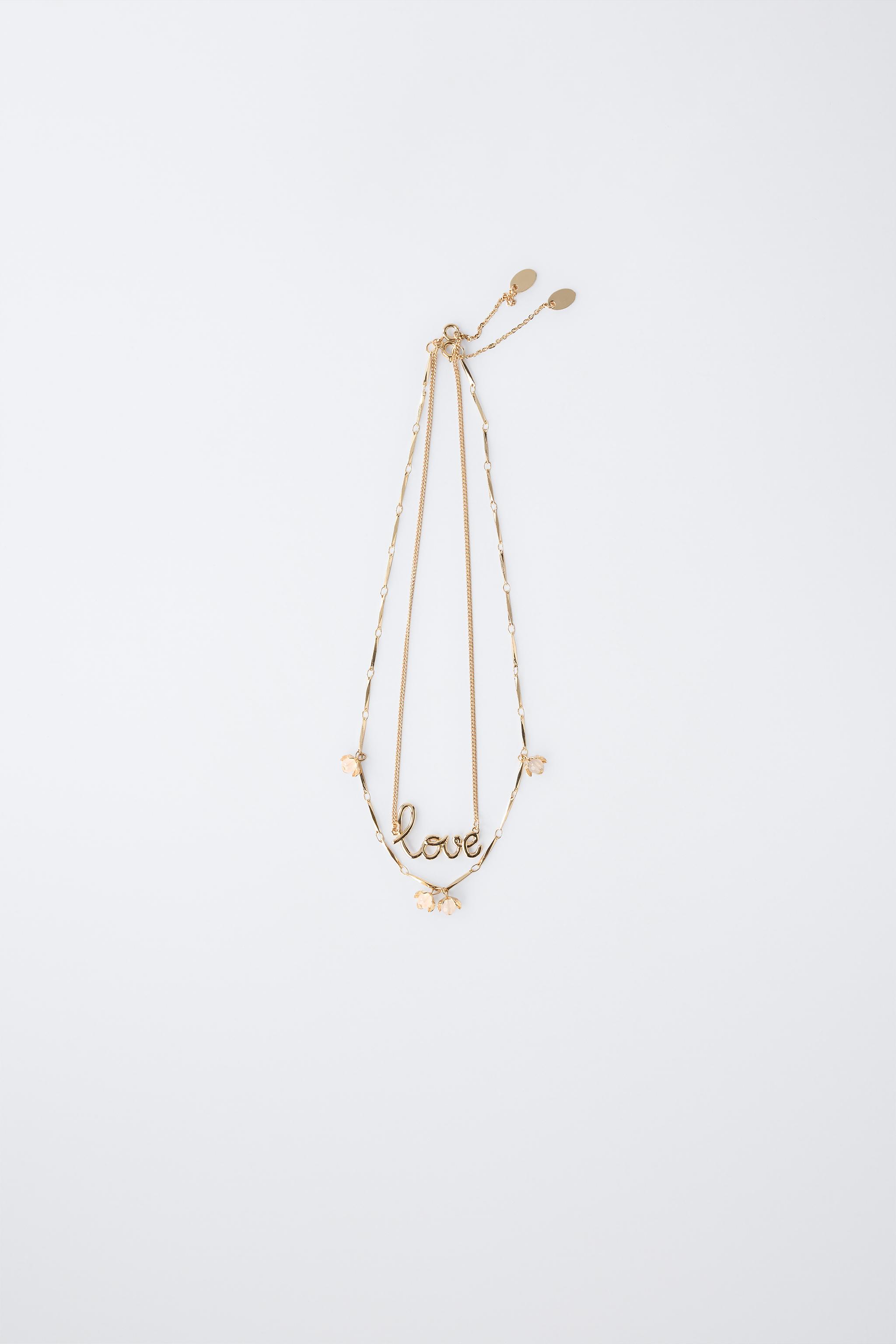 フラワー&ラブネックレス 2本セット - ゴールド | ZARA Japan フラワー&ラブネックレス 2本セット - ゴールド | ZARA Japan