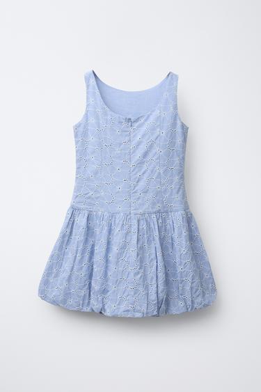 Zara EMBROIDERED BALLOON DRESS - Light blue