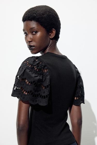 HAUT À MANCHES BRODÉES - Noir de Zara - Image 4