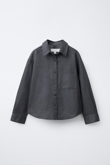CAMISA ALGODÓN LINO - Gris antracita de Zara