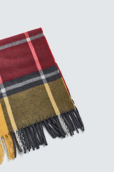WOOL BLEND CHECK SCARF AARON LEVINE X ZARA - Coral by Zara - Image 4