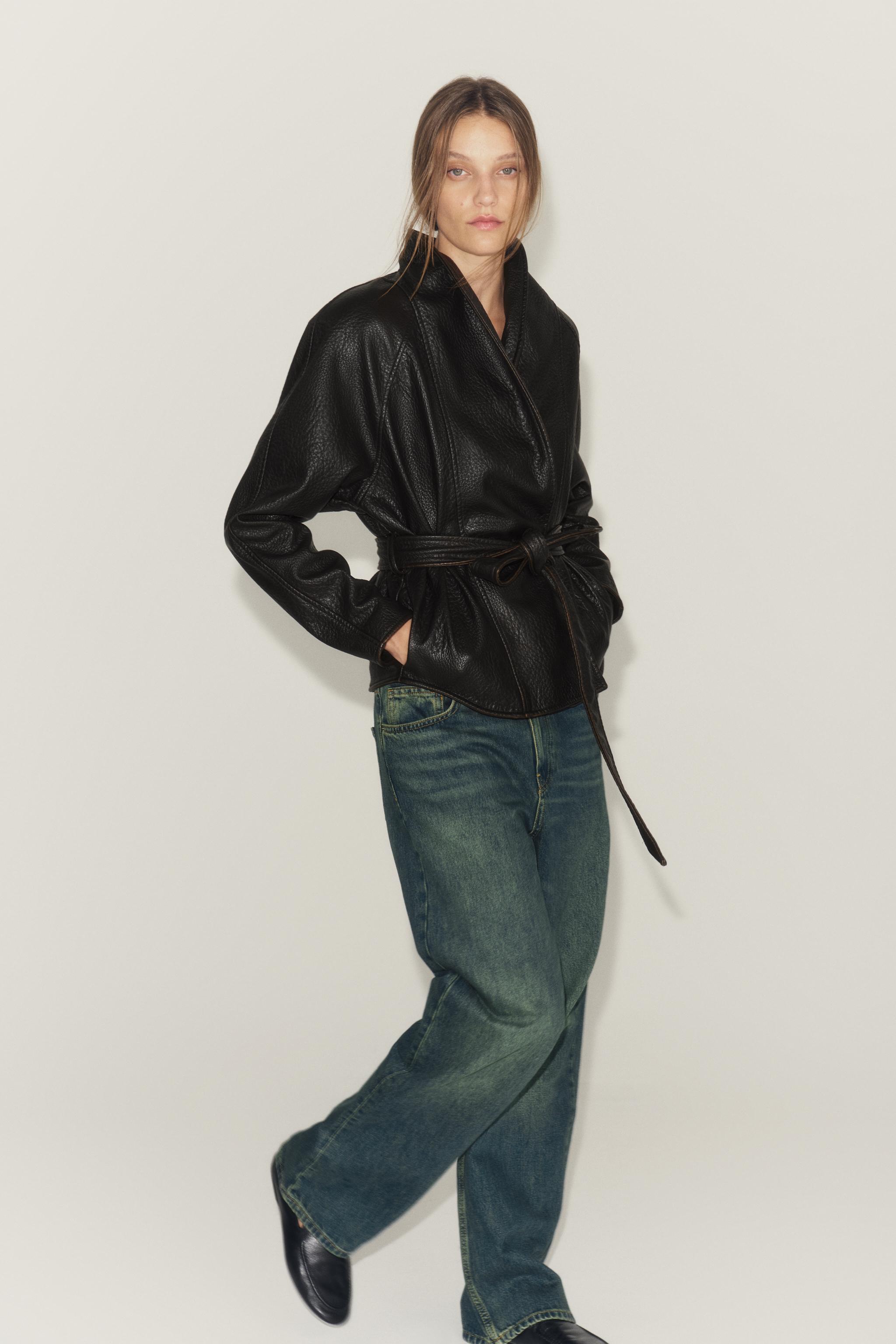 Женские куртки Zara ZW COLLECTION FAUX LEATHER BELTED JACKET — фото 3