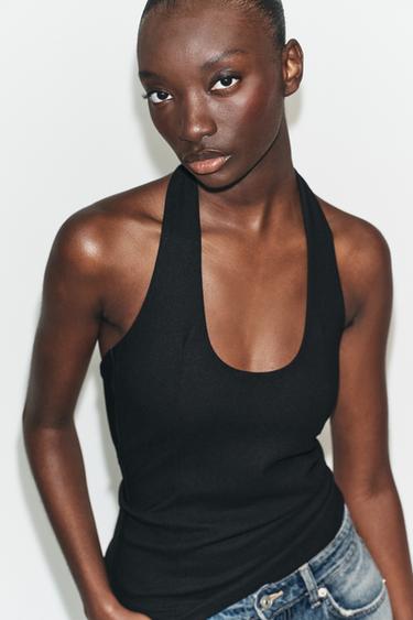 TOP HALTER EN CRÊPE - Noir de Zara