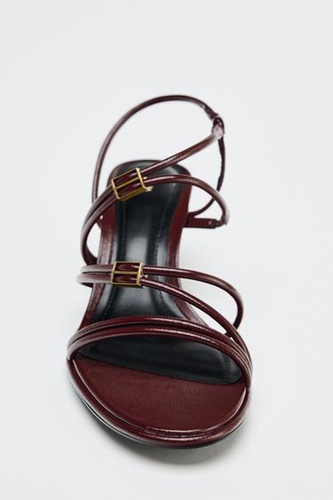 HIGH-HEEL STRAPPY SANDALS - Burgundy Red by Zara