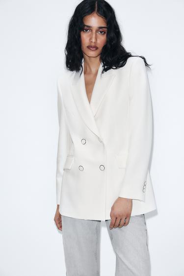 DOUBLE-BREASTED BLAZER WITH SHOULDER PADS - Oyster-white by Zara