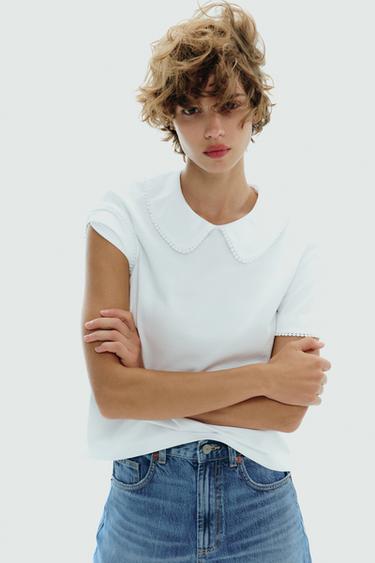 PETER PAN COLLAR T-SHIRT - White by Zara
