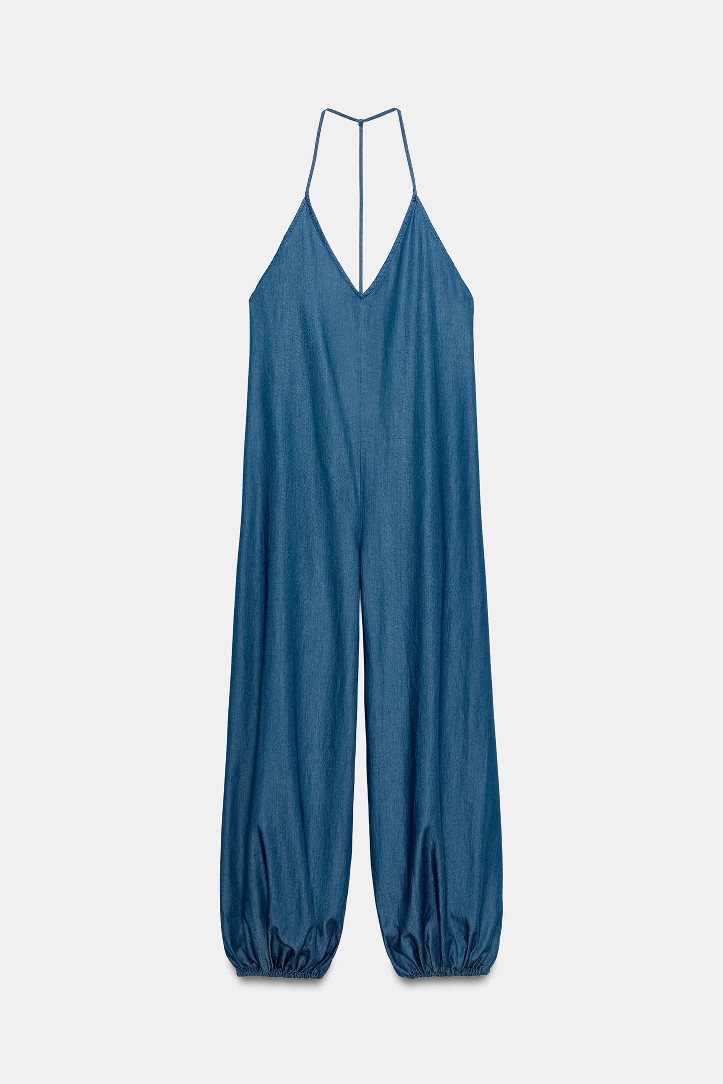Женский комбинезон Zara Flowy Long Jumpsuit, цвет: Синий — фото 6