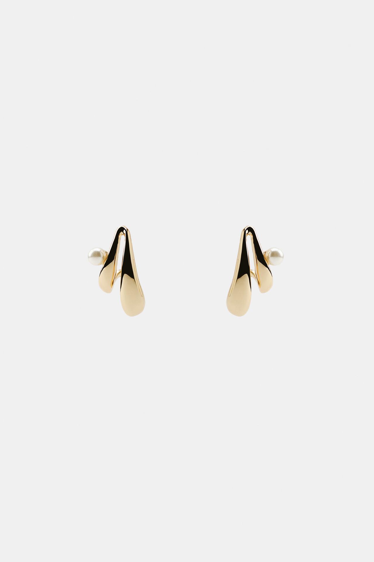 DOUBLE HALF-HOOP PEARL EARRINGS — Golden