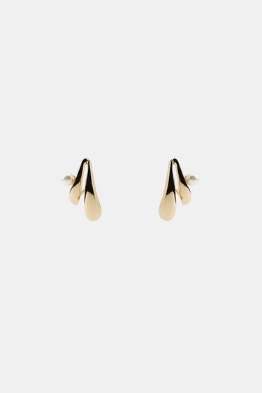 DOUBLE HALF-HOOP PEARL EARRINGS — Golden 2