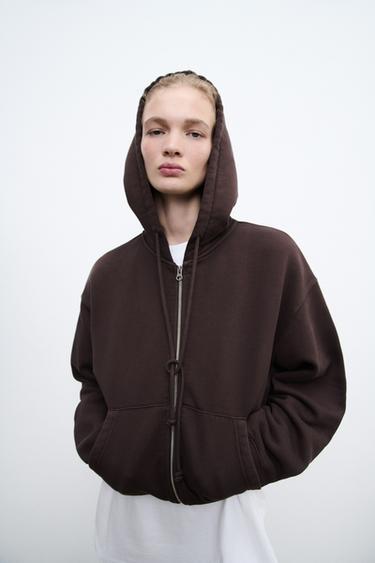 WASHED-EFFECT ZIP-UP HOODIE - Brown by Zara - Image 2