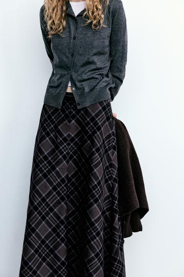 CHECK LONG SKIRT - Black / Brown by Zara