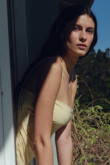 ROBE MI-LONGUE À FRONCES - Jaune de Zara - Image 5