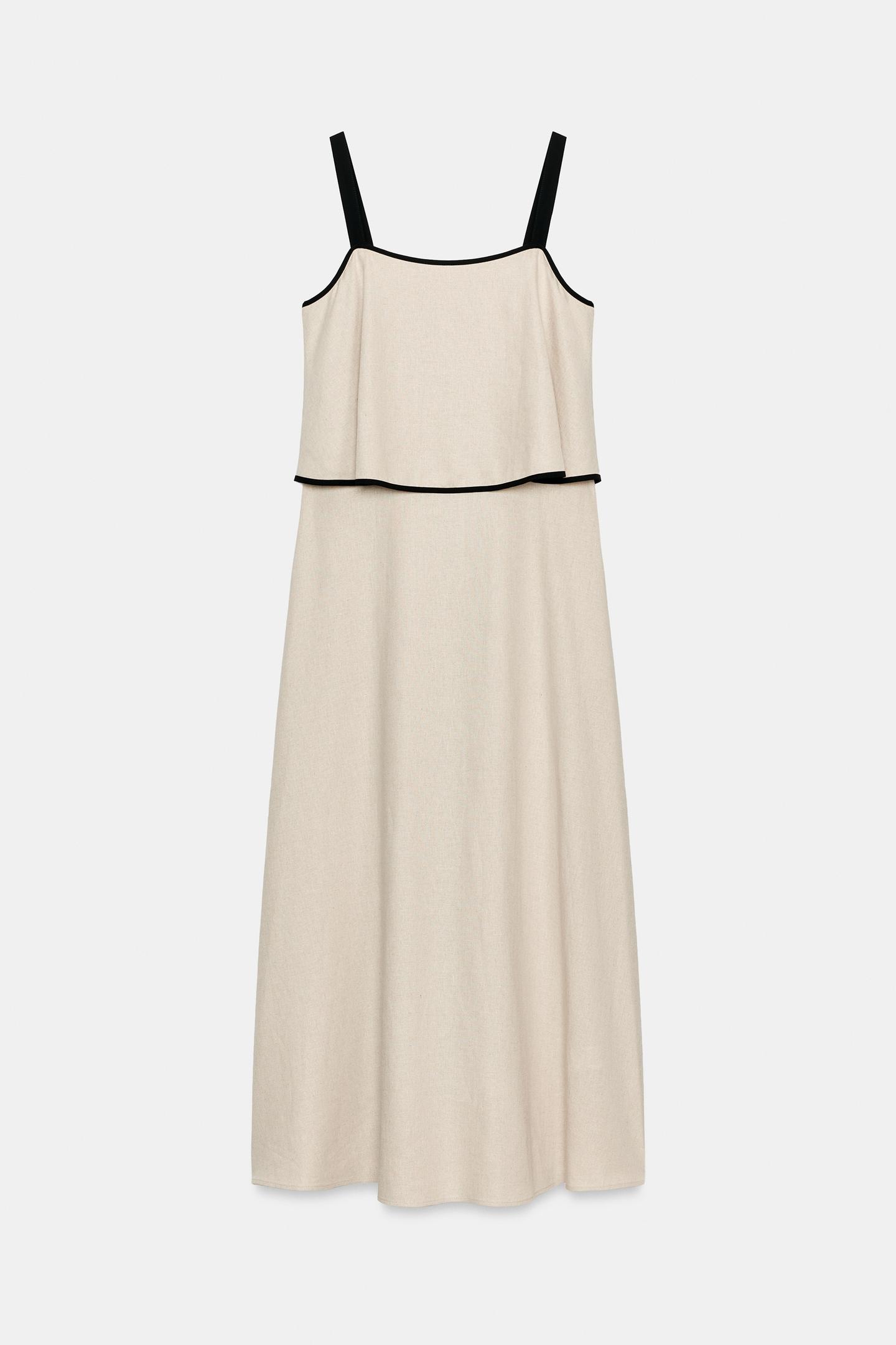 Женское платье Zara Linen Blend MIDI, цвет: Светлый бежевый — фото 5