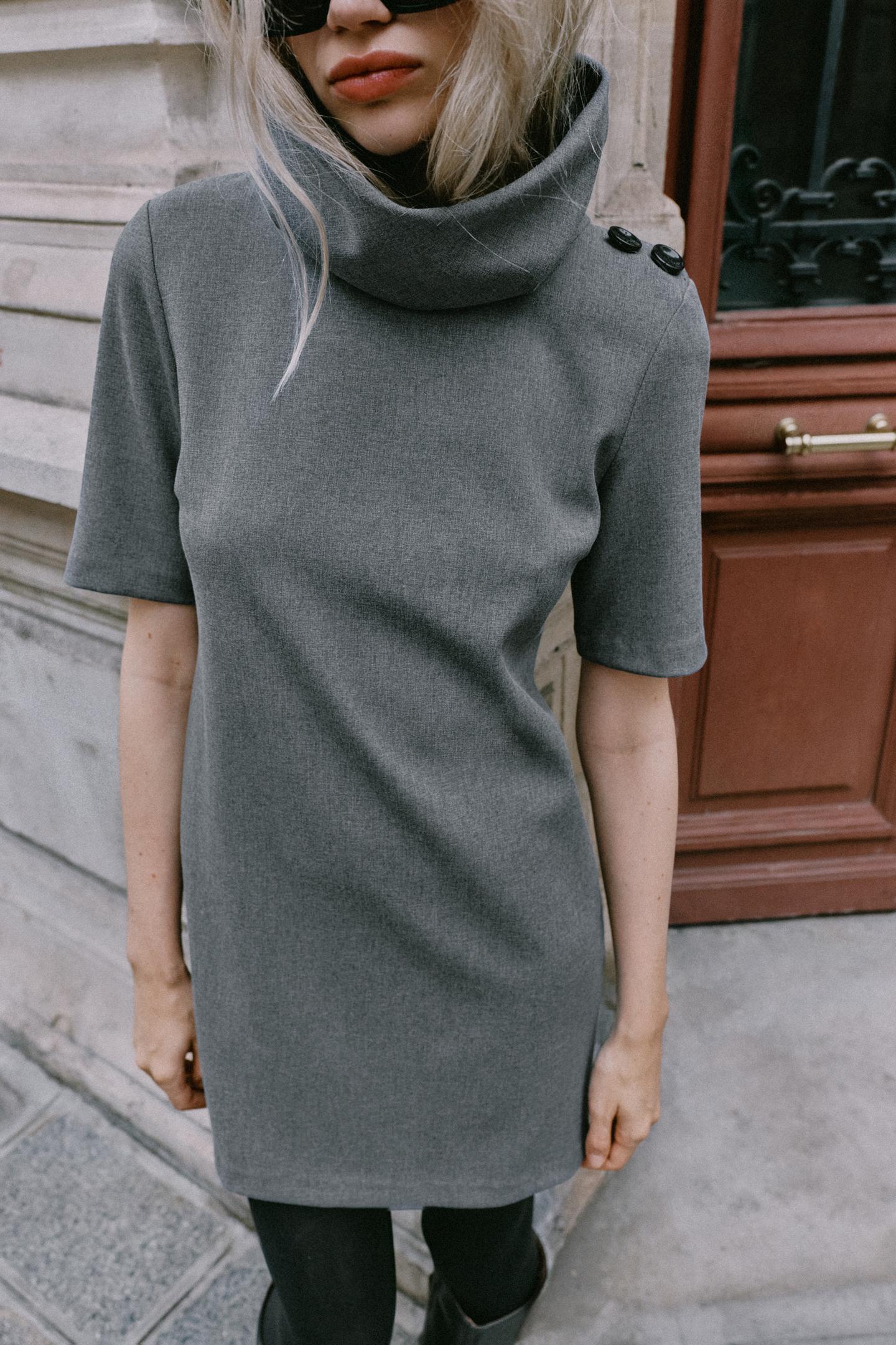 Женское платье Zara High-Neck Mini, цвет: Серый меланжевый — фото 6