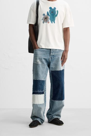 JEANS BAGGY FIT COM REMENDOS - Azul da Zara