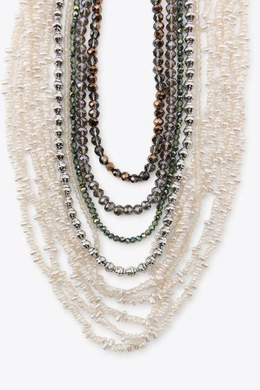 PACK OF 2 BEADED FAUX PEARL NECKLACES - Pearl grey by Zara - Image 2