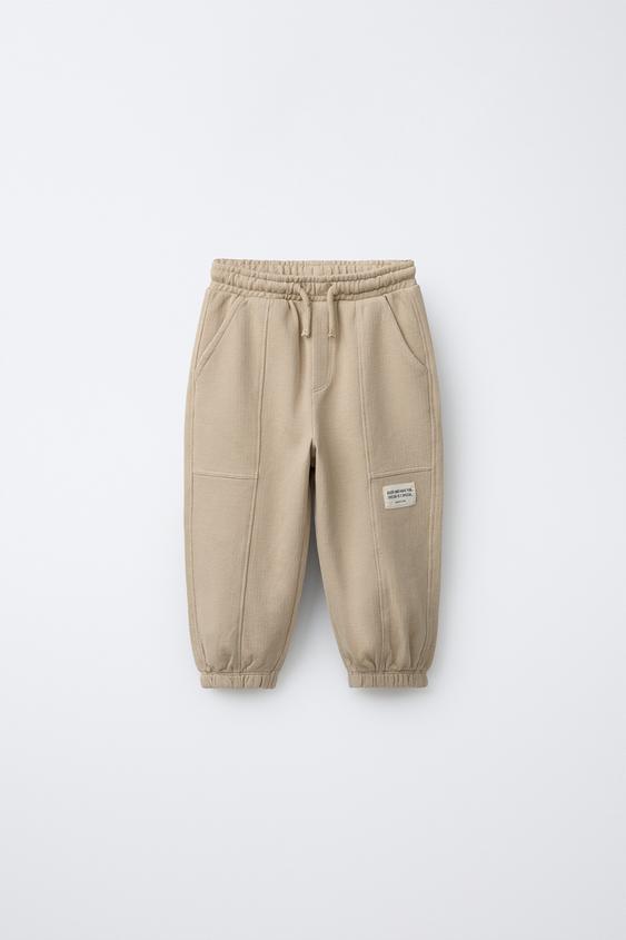 CALÇA BAGGY EM PIQUÊ - Bege-claro da Zara - Imagem 0