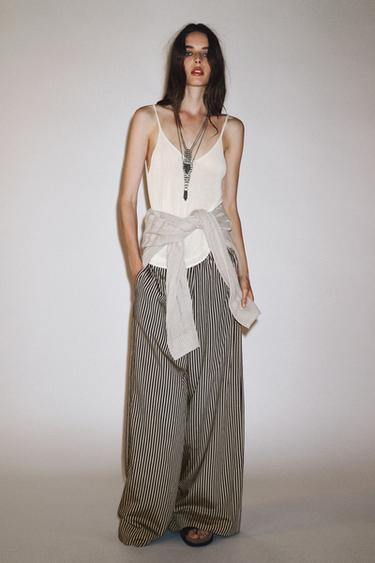 Zara ZW COLLECTION STRIPED FLOWY PANTS - Blue / White