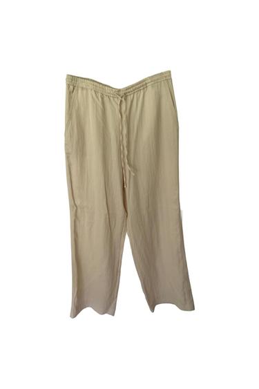 BEIGE LYOCELL BLEND DRAWSTRING WIDE LEG RELAXED TROUSERS