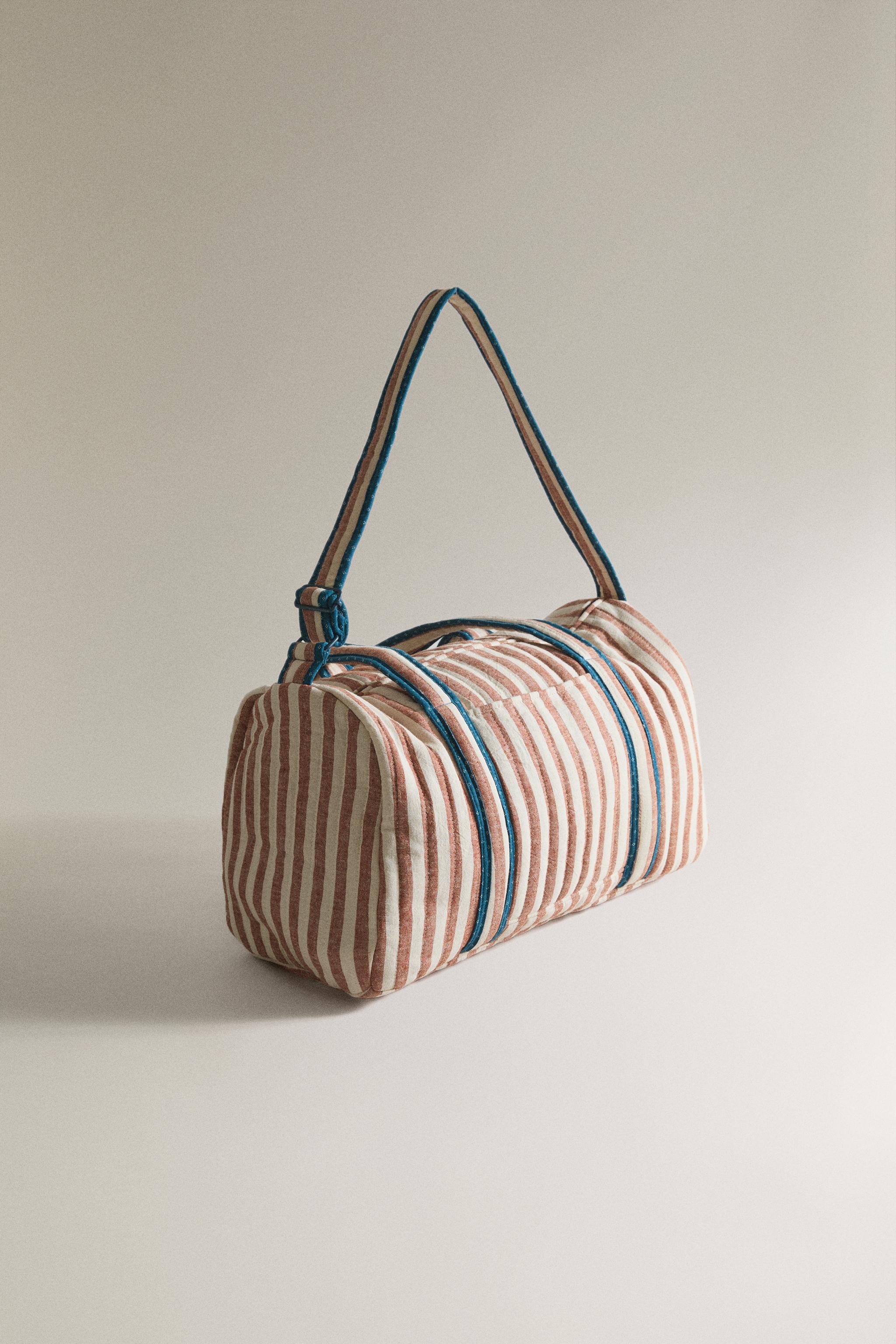 STRIPED DIAPER BAG — Brick