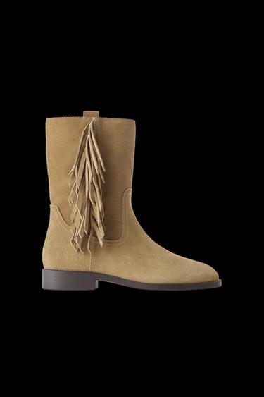 FRINGED SPLIT SUEDE BOOTS - Beige by Zara - Image 0
