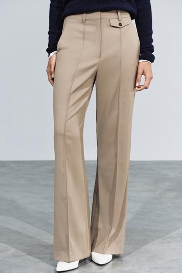 ZW COLLECTION STITCHED-CREASE PANTS — Light camel 2