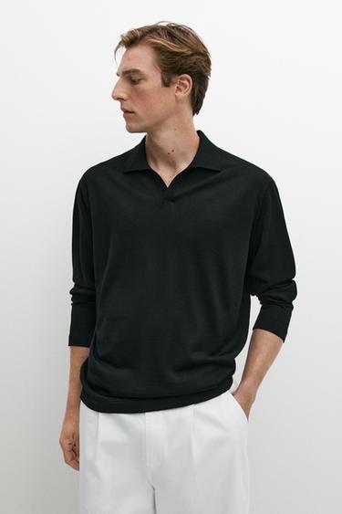 Pull polo 100 % laine mérinos - Noir de Zara