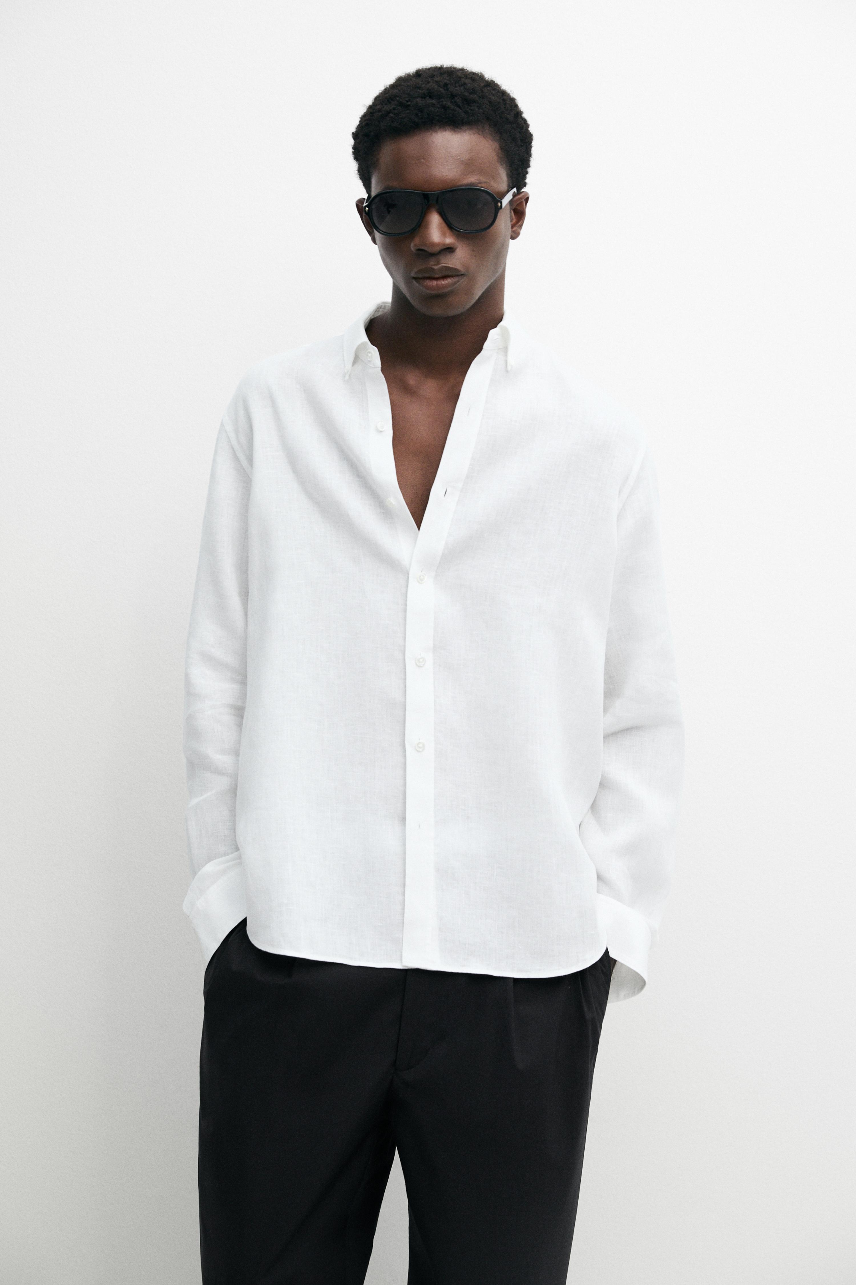 100% linen regular fit shirt — White