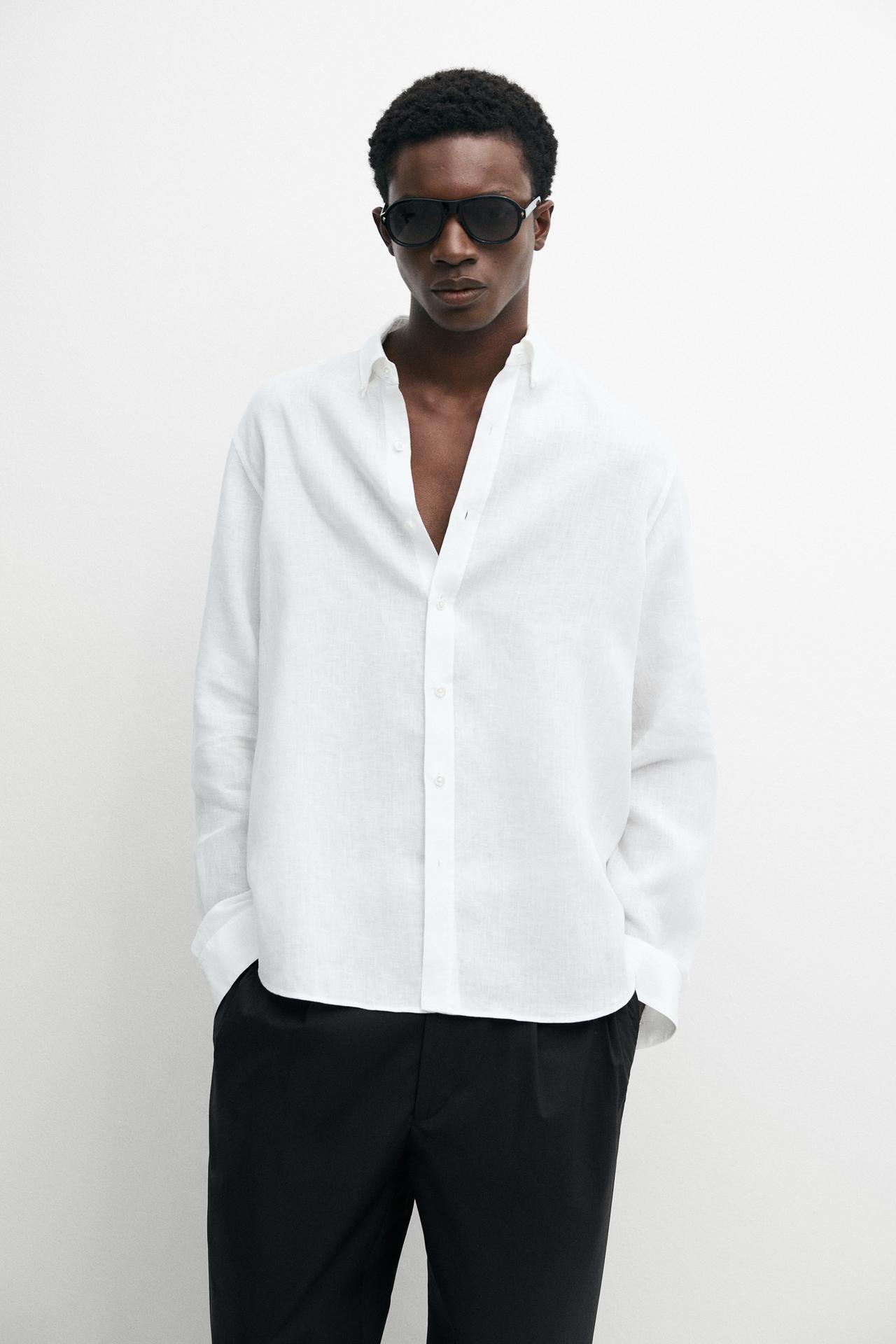 100% linen regular fit shirt — White