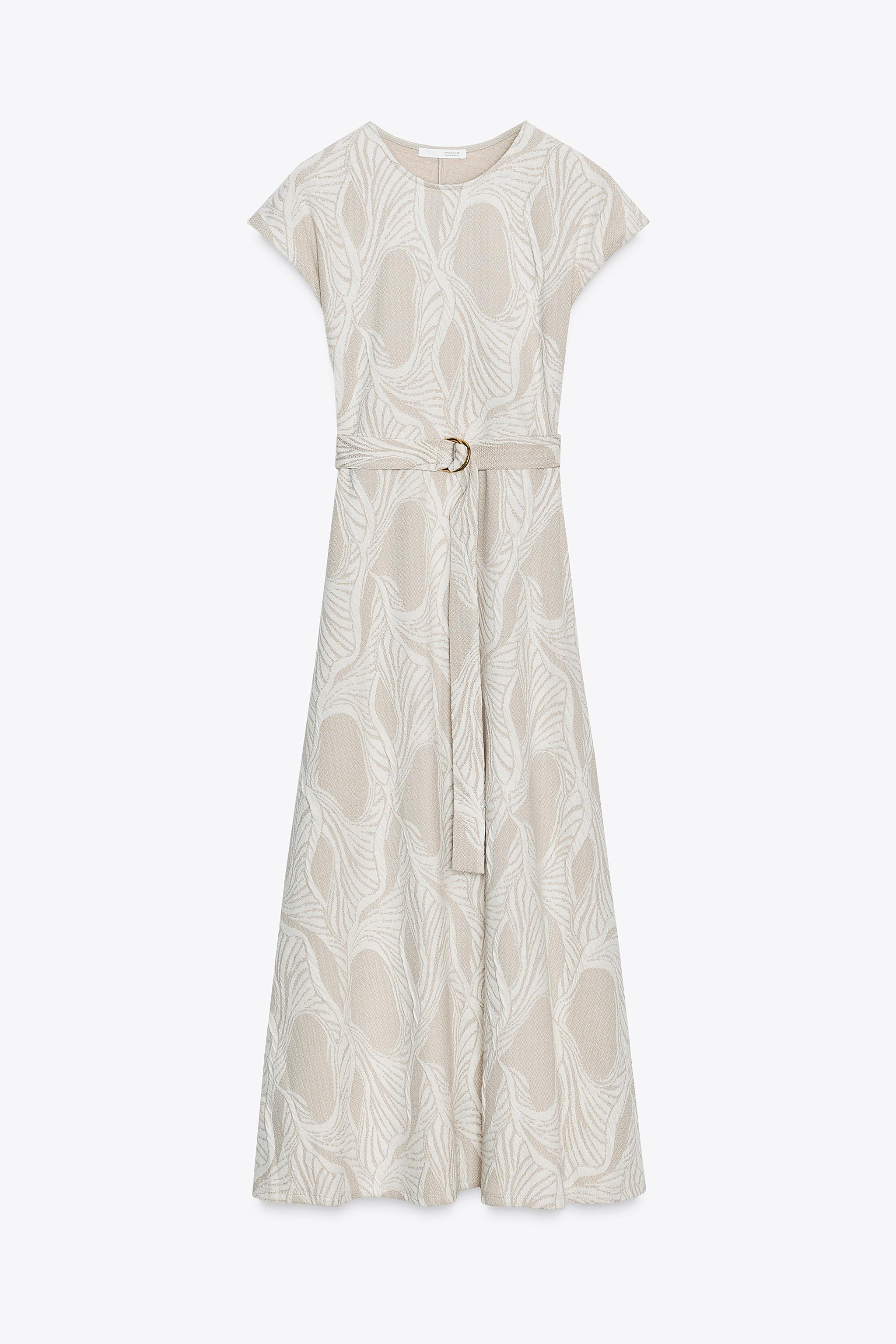 BELTED JACQUARD DRESS - Ecru | ZARA United States