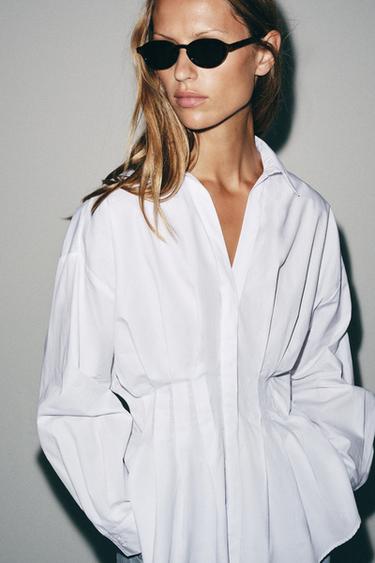 CHEMISE EN POPELINE À PLIS - Blanc de Zara