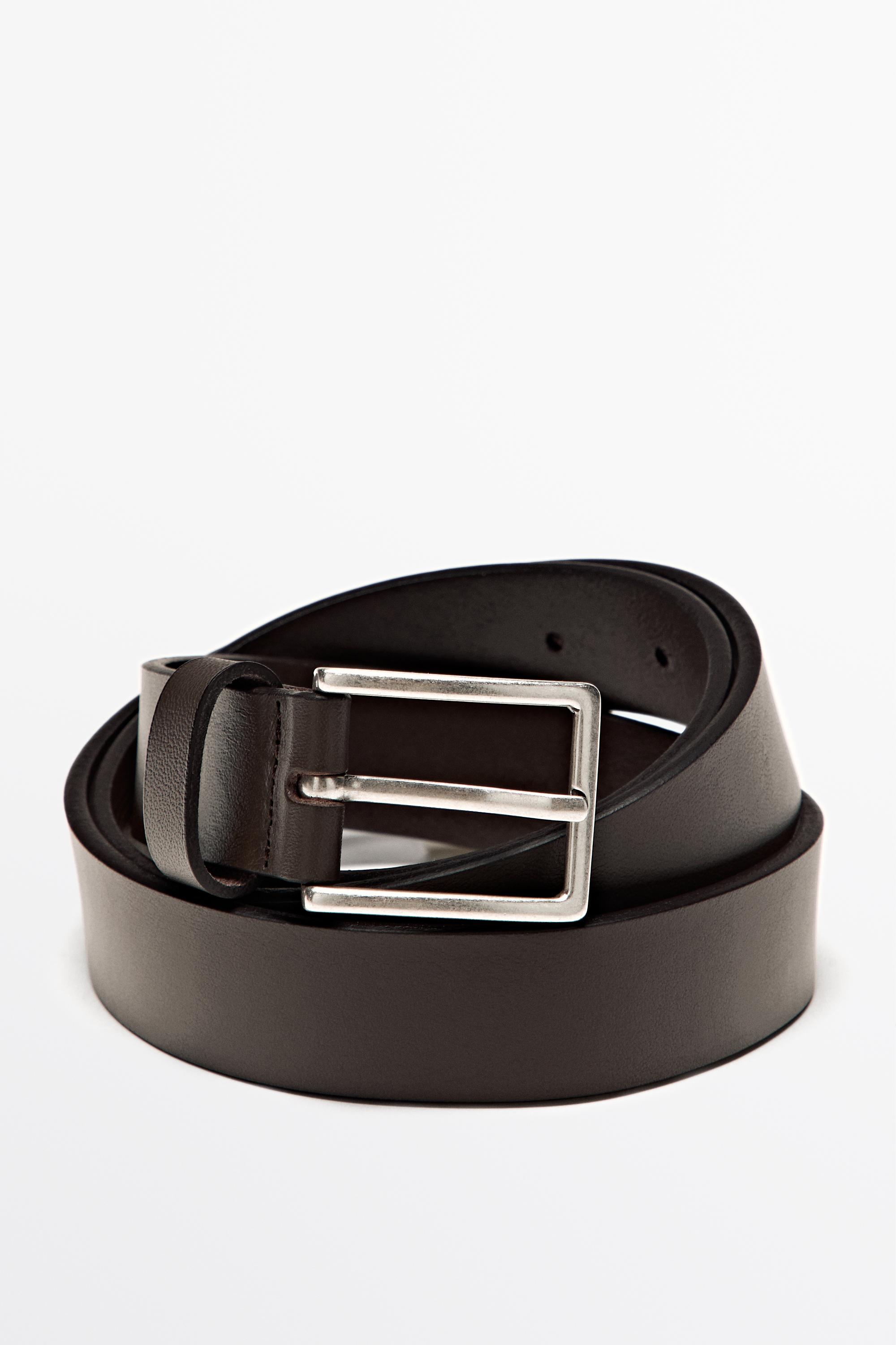 Nappa leather belt with rectangular buckle